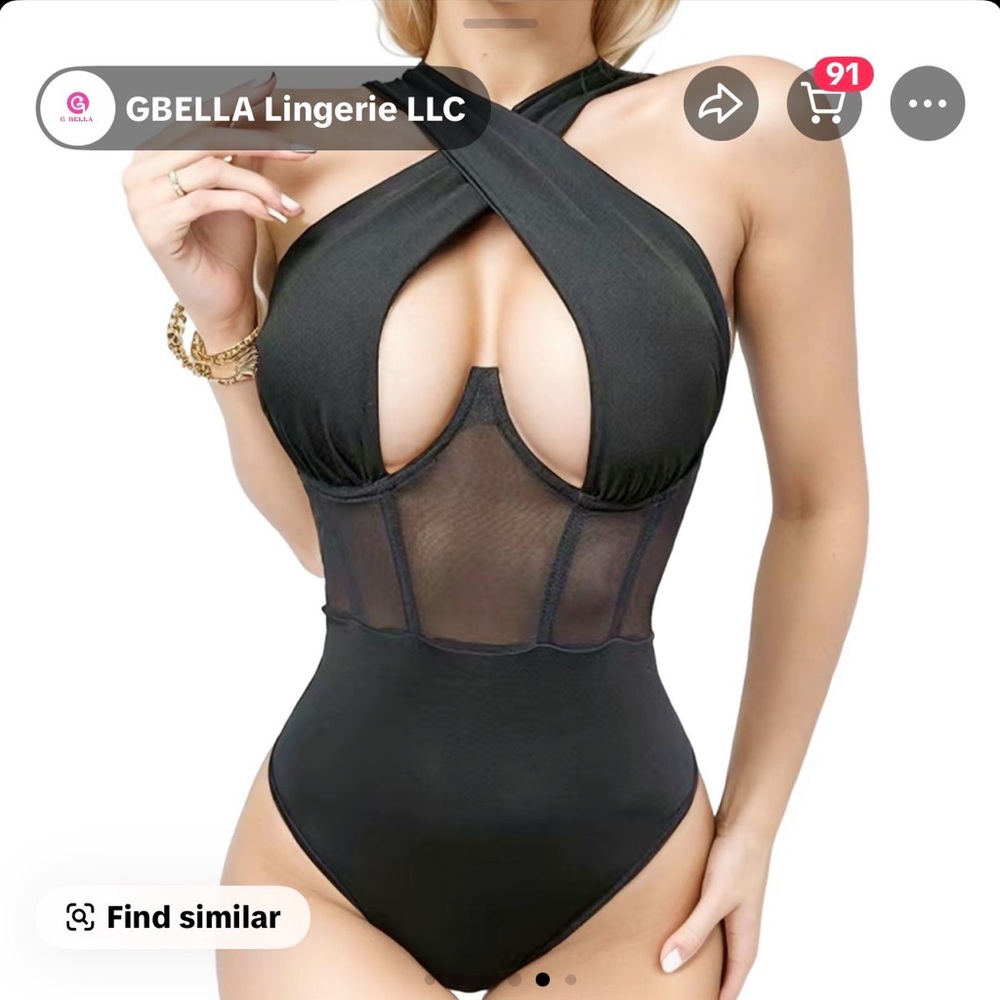 Black Halter Mesh Bodysuit